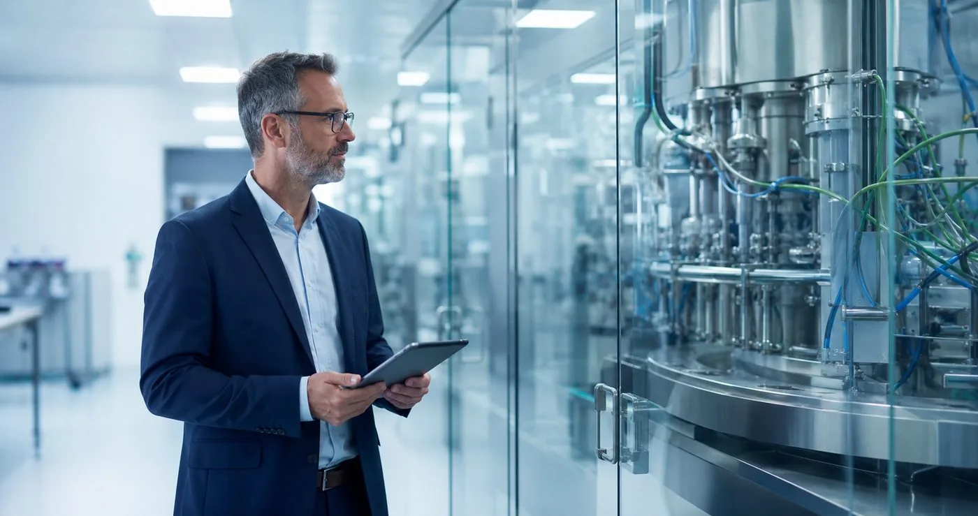 Pharmaceutical quality auditor inspecting a GMP manufacturing site